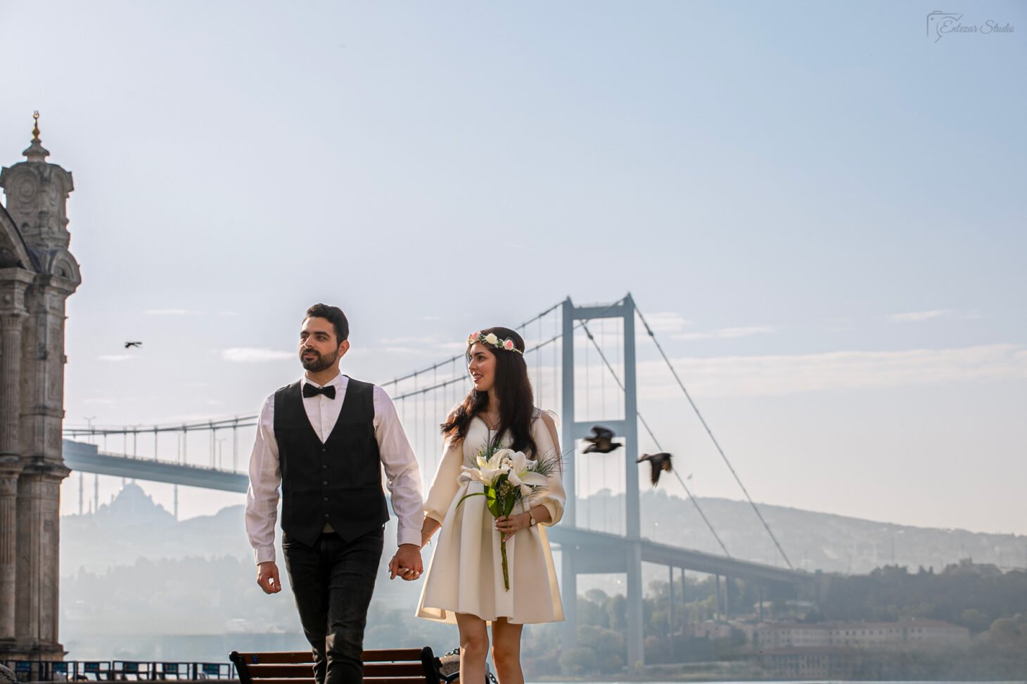 Stunning Istanbul Wedding Photography by Entezar Studio With a view of the Bosphorus Bridge