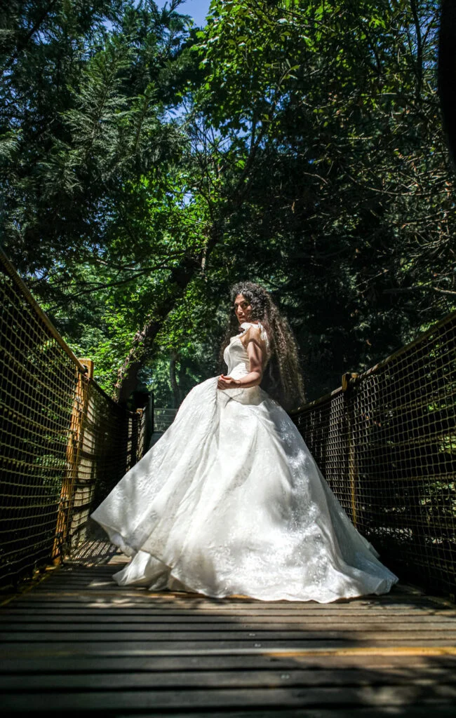 Wedding photography in Istanbul with a beautiful puffy dress in the forest