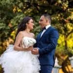 Professional wedding photography in beautiful Istanbul autumn featuring unique attire